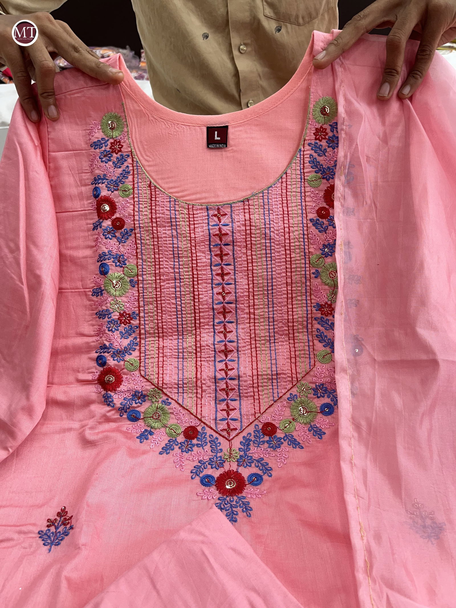 MT Chanderi Silk Embroidery Kurti With Bottom Dupatta Wholesalers In Delhi
